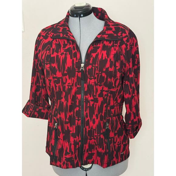 Zenergy by Chico's Jackets & Blazers - Zenergy by Chico’s Women’s Red & Black Abstract Print Zip Jacket Size 1 (Medium)